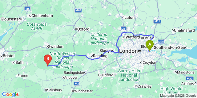 Map: London City Airport (LCY) to Pewsey