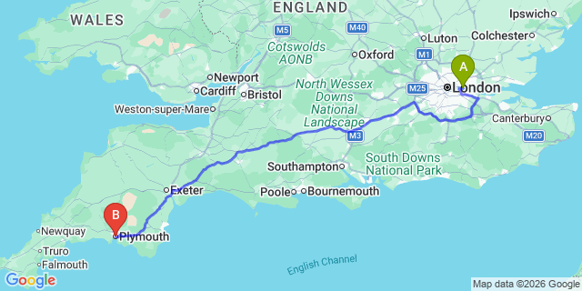 Map: London City Airport (LCY) to Plymouth