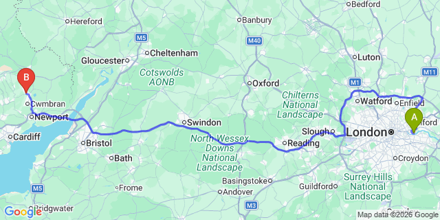 Map: London City Airport (LCY) to Poutypool