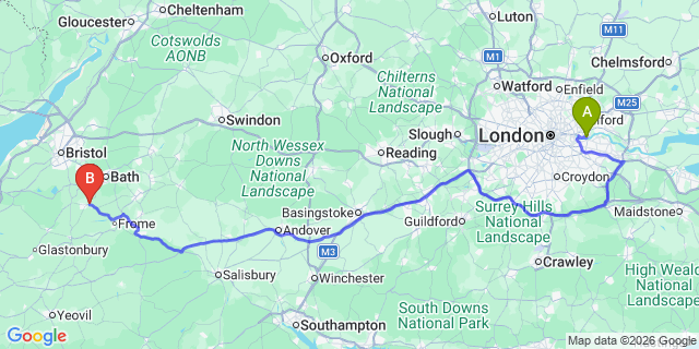 Map: London City Airport (LCY) to Radstock