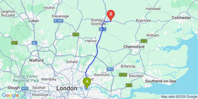 Map: London City Airport (LCY) to Royal Tunbridge Wells