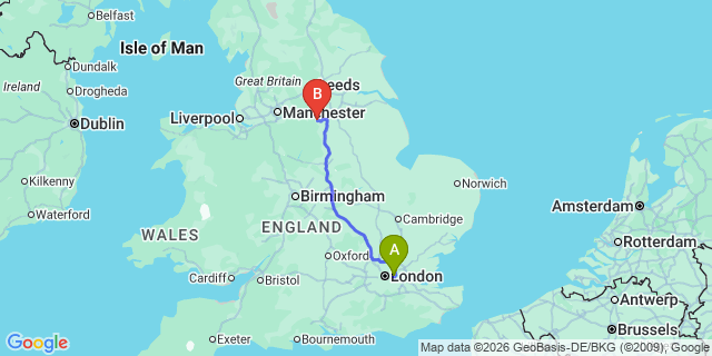 Map: London City Airport (LCY) to Sheffield