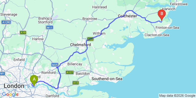 Map: London City Airport (LCY) to Sheringham