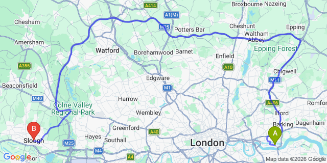 Map: London City Airport (LCY) to Slough