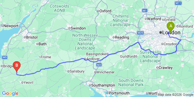 Map: London City Airport (LCY) to Somerton