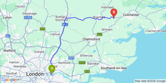 Map: London City Airport (LCY) to Southend-On-Sea