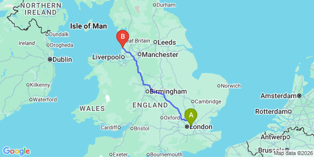 Map: London City Airport (LCY) to Southport