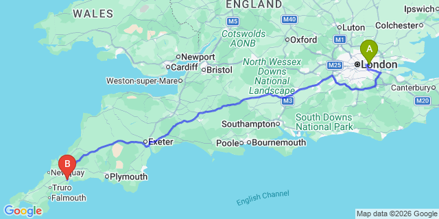 Map: London City Airport (LCY) to St Austell