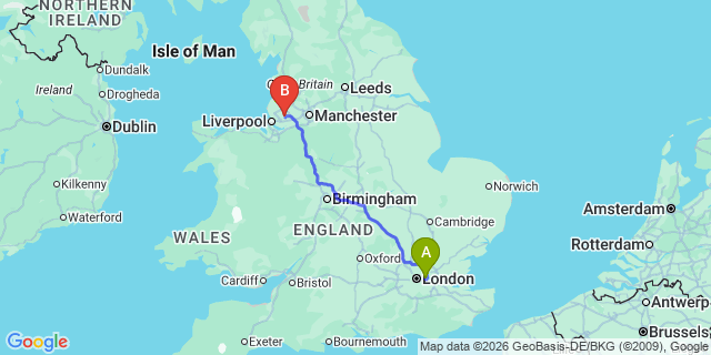 Map: London City Airport (LCY) to St Helens