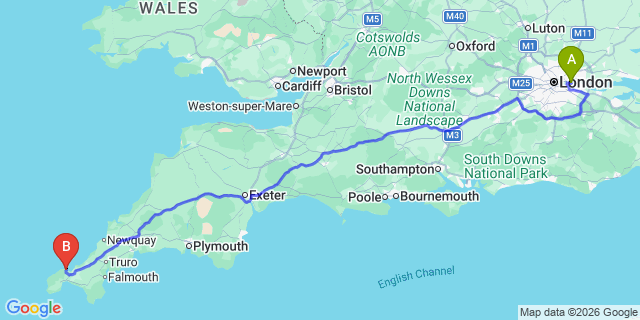 Map: London City Airport (LCY) to St Ives