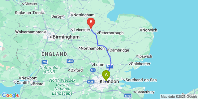 Map: London City Airport (LCY) to Stamford
