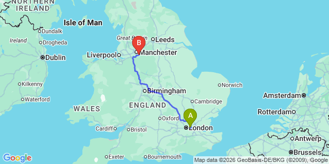 Map: London City Airport (LCY) to Stockport
