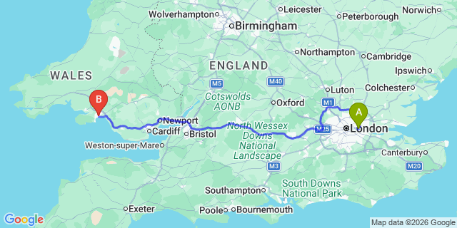 Map: London City Airport (LCY) to Swansea