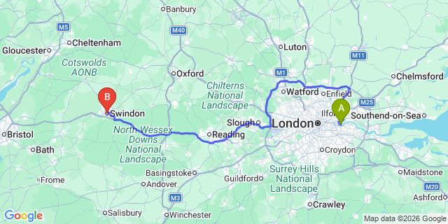 Map: London City Airport (LCY) to Swindon