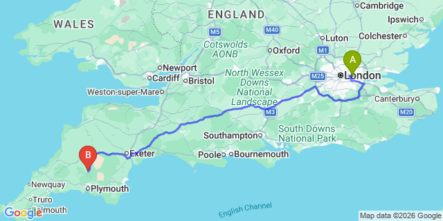 Map: London City Airport (LCY) to Tavistock