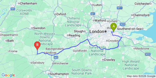 Map: London City Airport (LCY) to Tidworth
