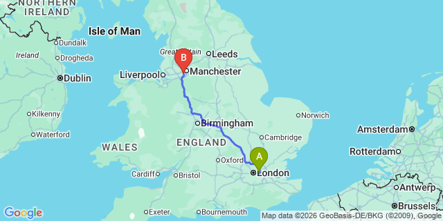 Map: London City Airport (LCY) to Trafford