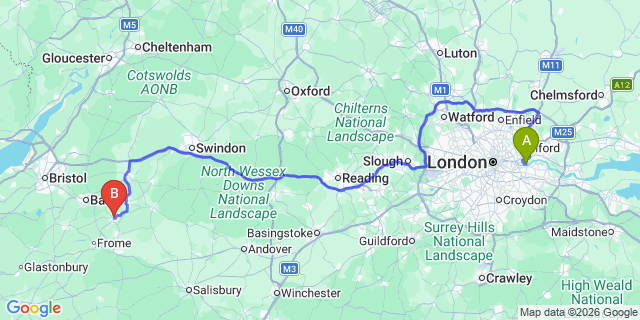 Map: London City Airport (LCY) to Trowbridge