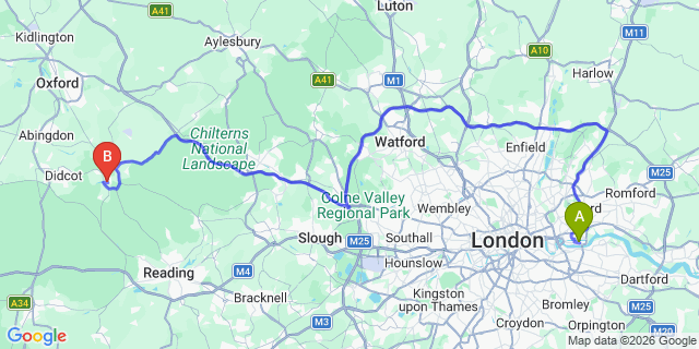 Map: London City Airport (LCY) to Wallingford