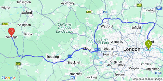 Map: London City Airport (LCY) to Wantage