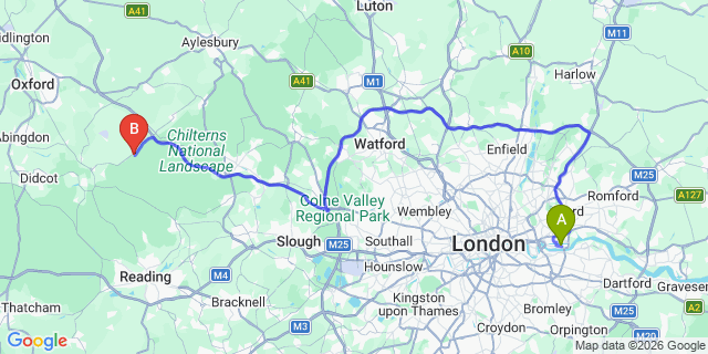 Map: London City Airport (LCY) to Watlington