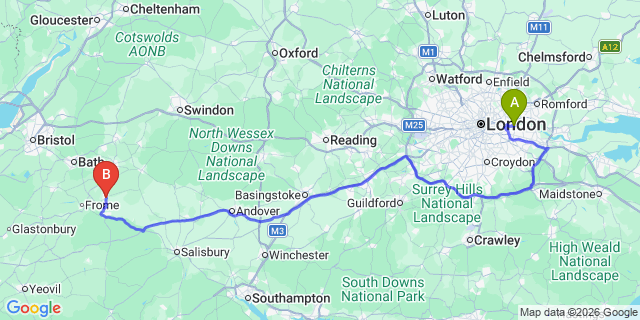 Map: London City Airport (LCY) to Westbury