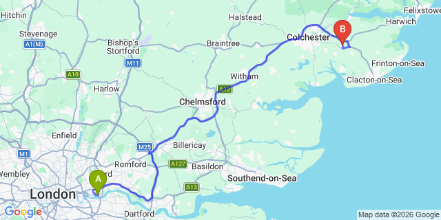 Map: London City Airport (LCY) to Whitstable