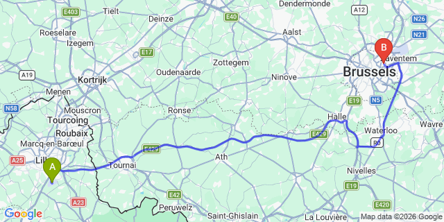 Map: Lille Airport (LIL) to Antwerp