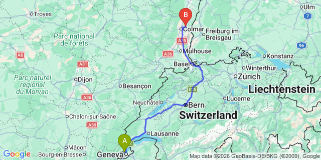 Map: Geneva Airport (GVA) to Bern
