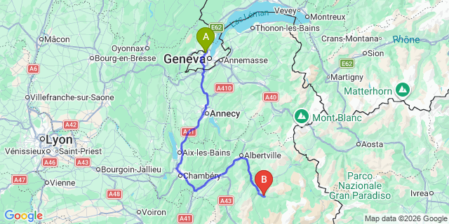 Map: Geneva Airport (GVA) to Brides Les Bains
