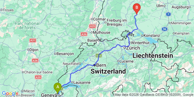 Map: Geneva Airport (GVA) to Lugano
