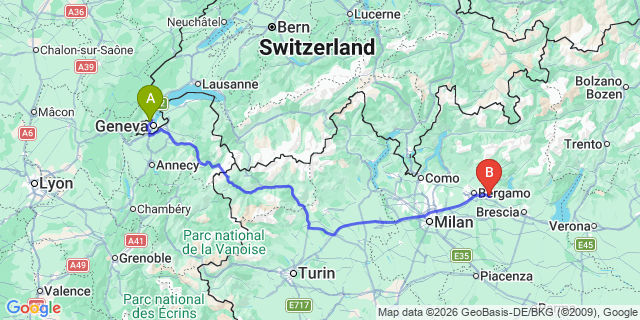 Map: Geneva Airport (GVA) to St Moritz