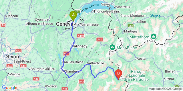 Map: Geneva Airport (GVA) to Val dIsere