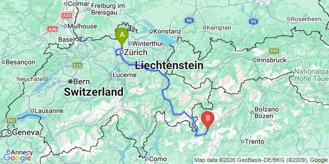 Map: Zurich Airport (ZRH) to Alta Valtellina