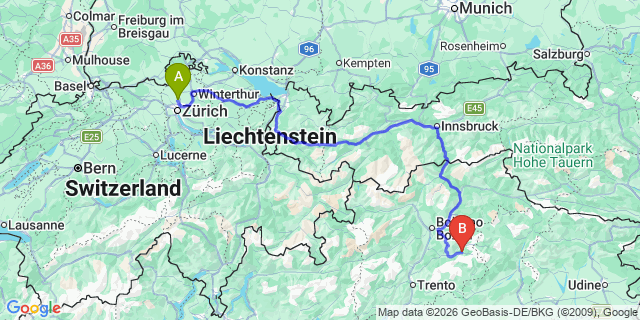 Map: Zurich Airport (ZRH) to Bellamonte