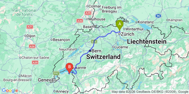 Map: Zurich Airport (ZRH) to Bernex