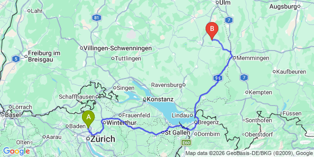 Map: Zurich Airport (ZRH) to Bizau