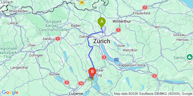 Map: Zurich Airport (ZRH) to Buonas