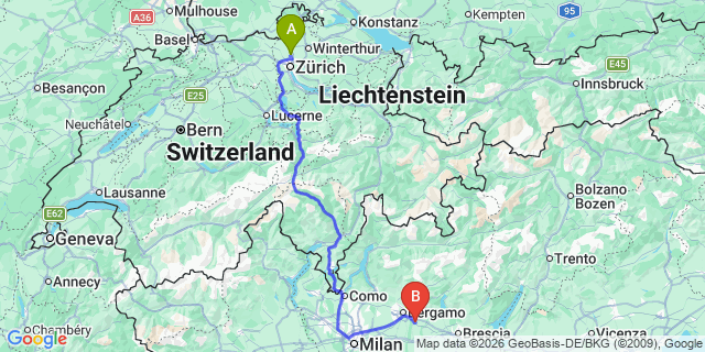 Map: Zurich Airport (ZRH) to Carona