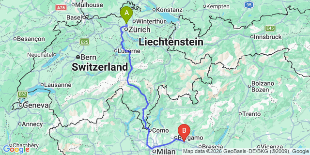 Map: Zurich Airport (ZRH) to Chiesa in Valmalenco