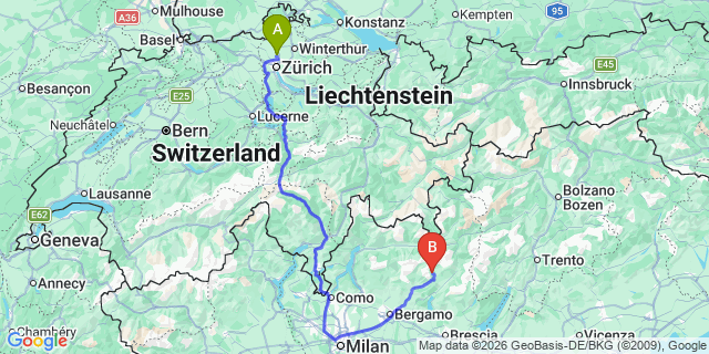 Map: Zurich Airport (ZRH) to Colere