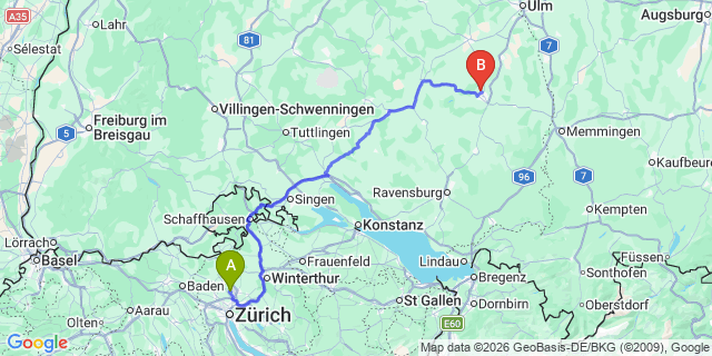 Map: Zurich Airport (ZRH) to Eichenberg