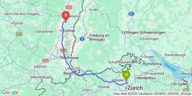 Map: Zurich Airport (ZRH) to Illhaeusern