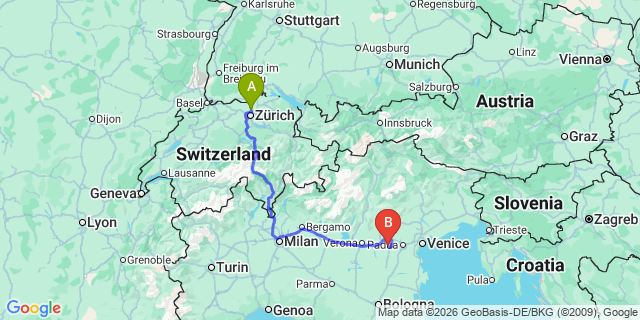 Map: Zurich Airport (ZRH) to Kastelruth
