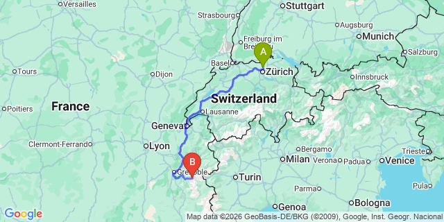 Map: Zurich Airport (ZRH) to La Grave
