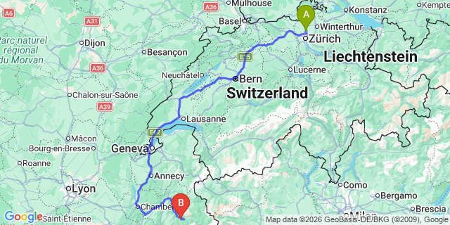 Map: Zurich Airport (ZRH) to La Tania