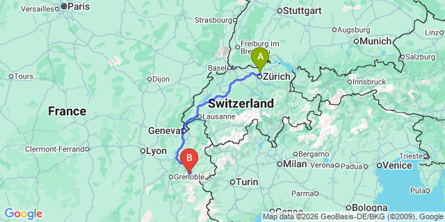 Map: Zurich Airport (ZRH) to La Toussuire