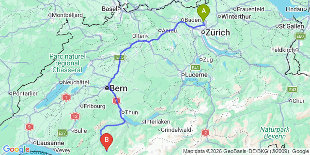 Map: Zurich Airport (ZRH) to Lenk