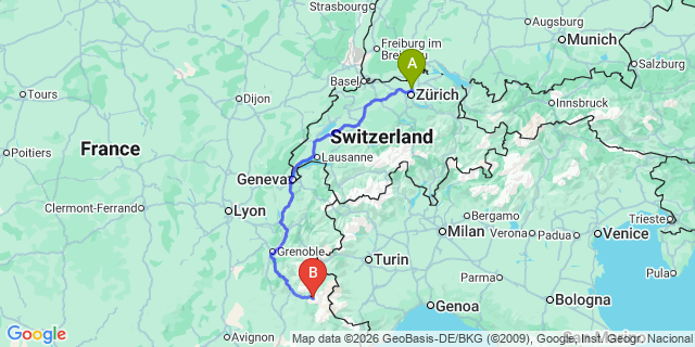 Map: Zurich Airport (ZRH) to Les Orres