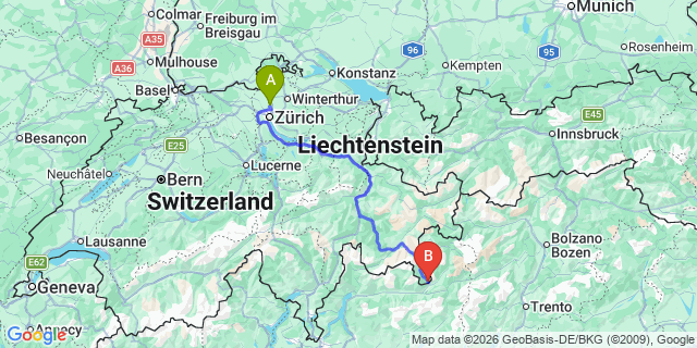 Map: Zurich Airport (ZRH) to Livigno